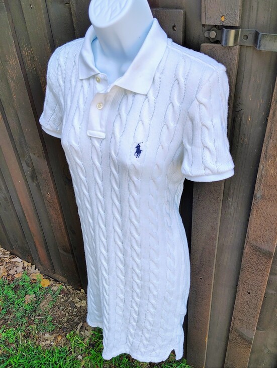 Ralph Lauren Dresses & Skirts - SOLD 7/28 - Ralph Lauren White Cable Knit Polo Dress with Pony Logo